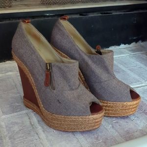 Christian Louboutin Deroba Grey Wool Espadrille Platform Wedges RARE